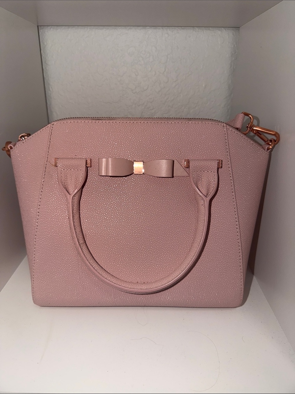 Blush Pink Structured Satchel with Bow Detail